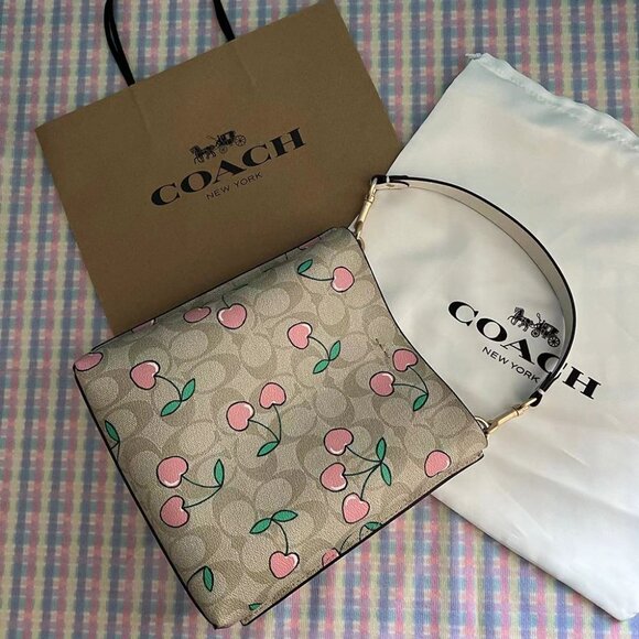 Coach Canvas Bucket Bag Heart Shaped Cherry Print - Picture 3 of 6